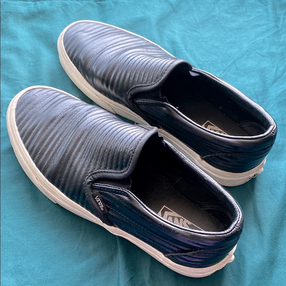 Vans Black Leather Slip-On Sneakers